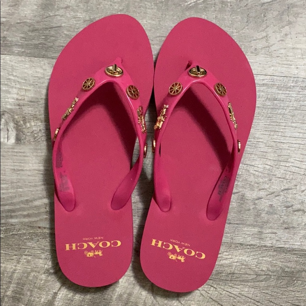 Coach Alyssa Charms Flip Flops Pink NIB